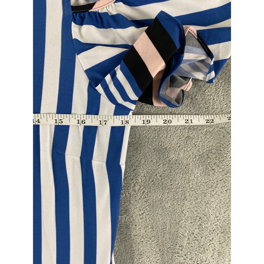 Ivy Road Womens Blue Pink Striped Cold Shoulder V-Neck Flutter Sleeve Dress M - Picture 5 of 12